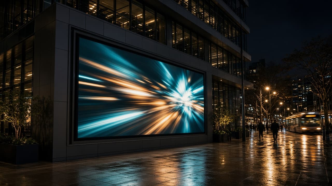 Night-time outdoor LED façade on a commercial building